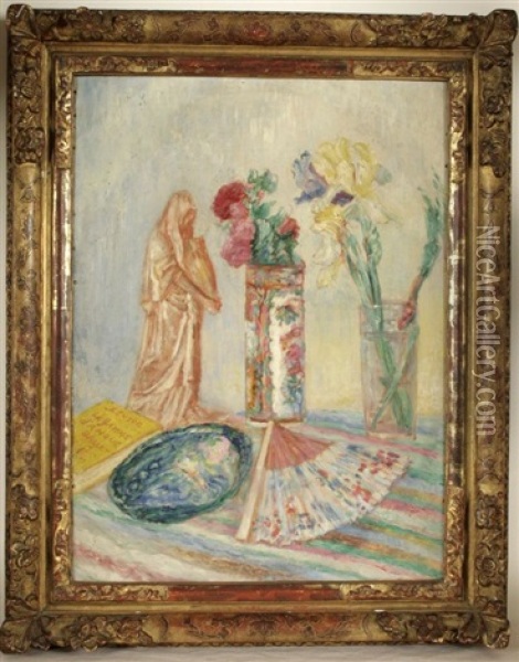 Chinoiseries, Fleurs, Vases Et Eventails Oil Painting - James Ensor