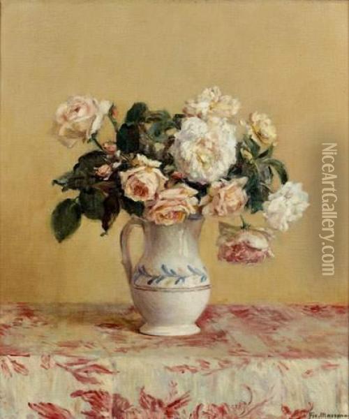 Bouquet De Roses Oil Painting - Pierre Felix Masseau Fix-Masseau