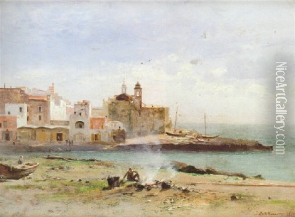 Petit Port A Torre Del Greco Oil Painting - Ivan Pavlovich Pokhitonov