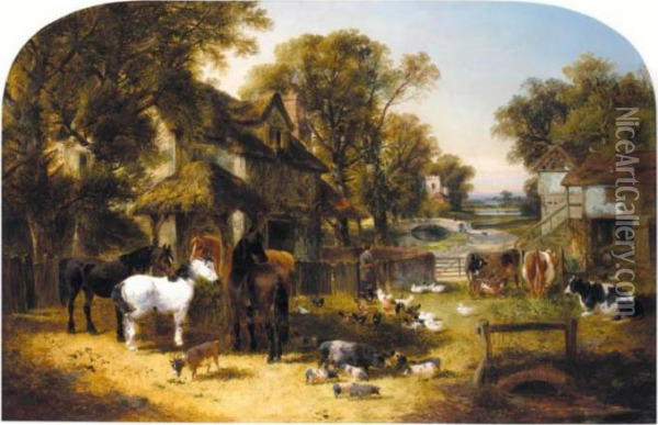 An English Farmyard Idyll Oil Painting - John Frederick Herring Snr