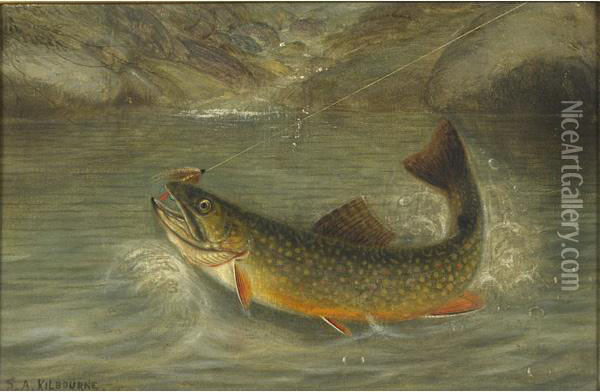 Fly-fishing Scene Oil Painting - Samuel A. Kilbourne