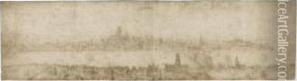 A Panoramic View Of London, Seen From The South Bank Of The Thames Oil Painting - Matthaus Ii Merian