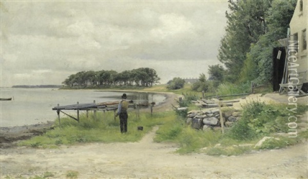 A Still Day By The Lake Oil Painting - Sigvard Marius Hansen