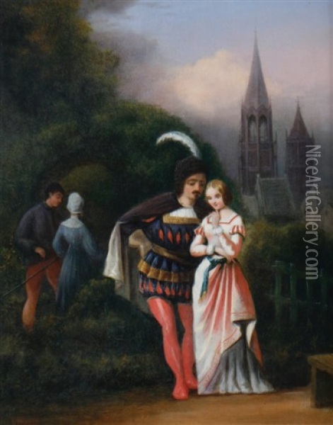 Courting In The Gardens Oil Painting - Victor Joseph Chavet