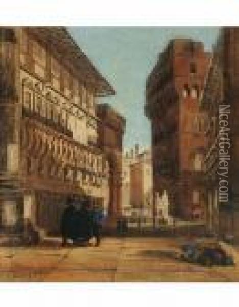 Firenze Dietro La Loggia Dei Lanzi Oil Painting - Guiseppe Canella