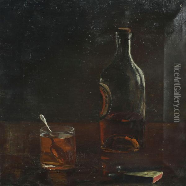 Still Life With Bottle, Glass, Cigar And Matches Oil Painting - C. Arrhenius