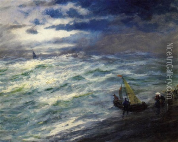 Sturmische See Mit Boot Am Ufer Oil Painting - John Constable