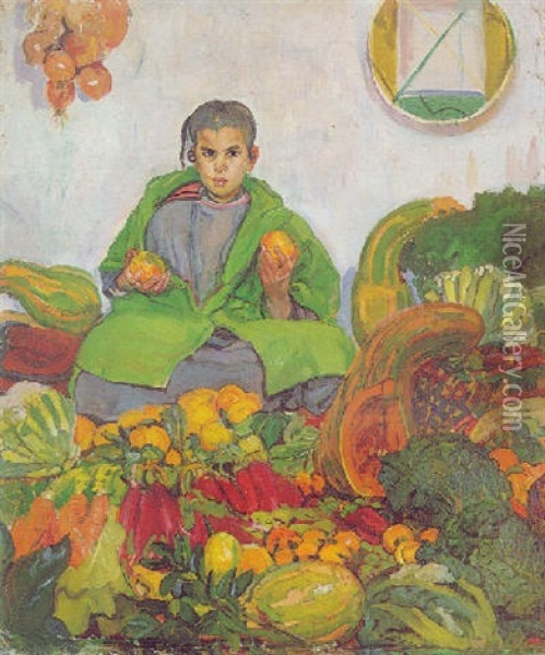 The Vegetable Seller Oil Painting - Antonio Ortiz Echaguee