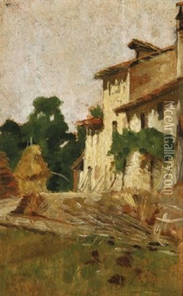 Casa Colonica Con Pagliaio (cascinale) Oil Painting - Silvestro Lega