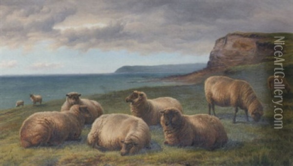 On The South Coast, Beachy Head In The Distance Oil Painting - Charles Jones