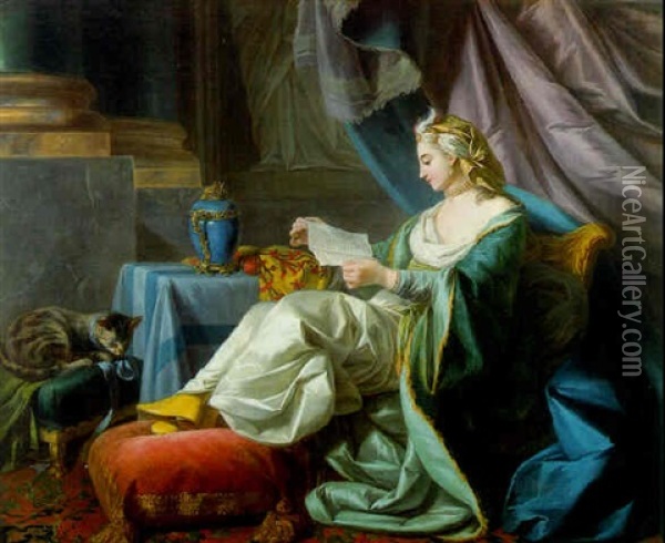 A Young Sultan Reading A Letter Oil Painting - Louis Michel van Loo