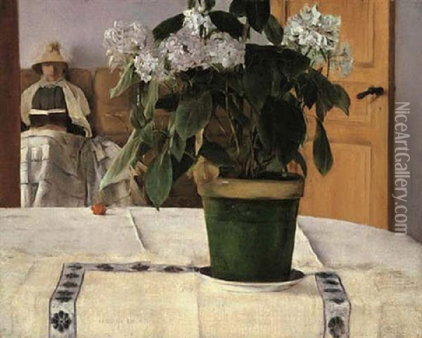 Un Hortensia Oil Painting - Fernand Khnopff