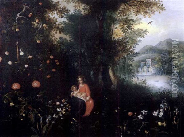 Vierge A L'enfant Dans Un Paysage Oil Painting - Abraham Govaerts