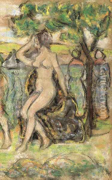 Nude Woman Seated on a Rock Oil Painting - Maurice Brazil Prendergast