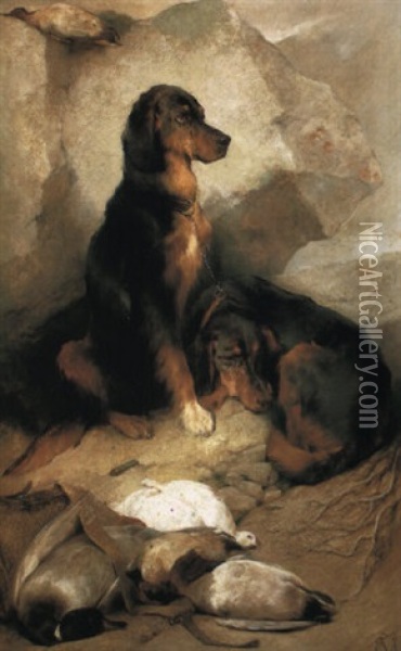 Two Setters With The Day's Bag Oil Painting - Edwin Douglas