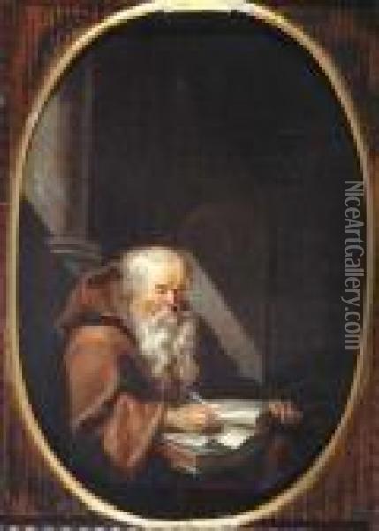 An Old Hermit Writing Oil Painting - Gerrit Dou
