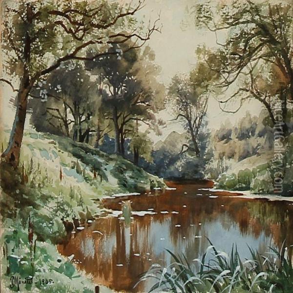 Summer Day At A Forest Lake Oil Painting - Peder Mork Monsted