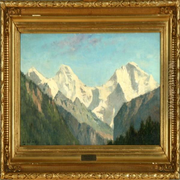 Jungfraujoch In Switzerland. Signed And Dated Aug. Fischer 87 Oil Painting - August Fischer