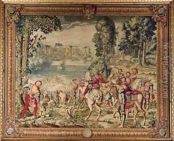 The Hunts of Maximilian Libra The Stag Hunt Caught in the River Oil Painting - Orley, Bernard van