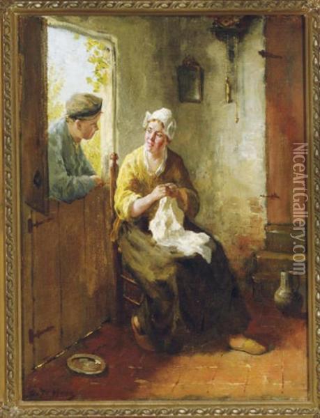 Conversation By The Kitchen Door Oil Painting - Bernard Johann De Hoog