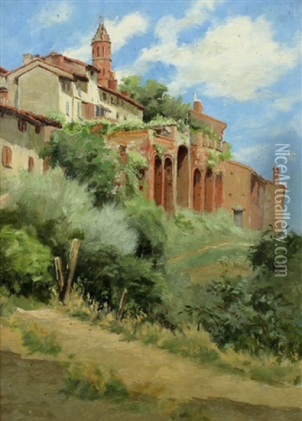 View Of An Italian Building On A Sunny Day Oil Painting - Percy Robert Craft