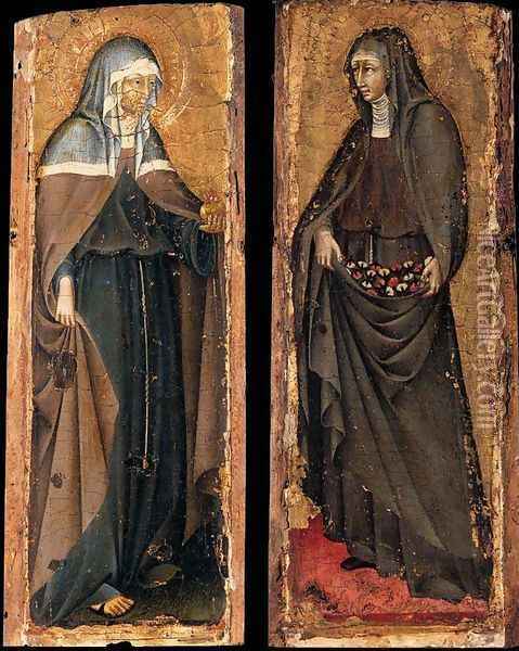 Sts Clare and Elizabeth of Hungary c. 1445 Oil Painting - Giovanni di Paolo