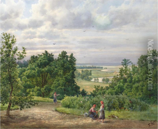 Landscape With Peasants Oil Painting - Pjotr Klodt