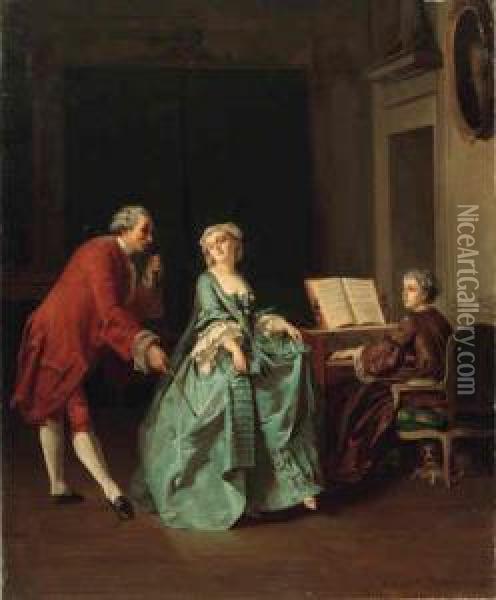 A Musical Trio Oil Painting - Joseph Caraud