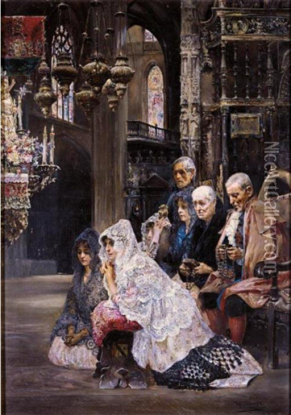 El Casamiento (the Wedding Ceremony) Oil Painting - Jose Gallegos Y Arnosa