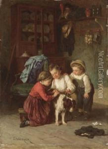 The Patient Pet Oil Painting - Theophile-Emmanuel Duverger