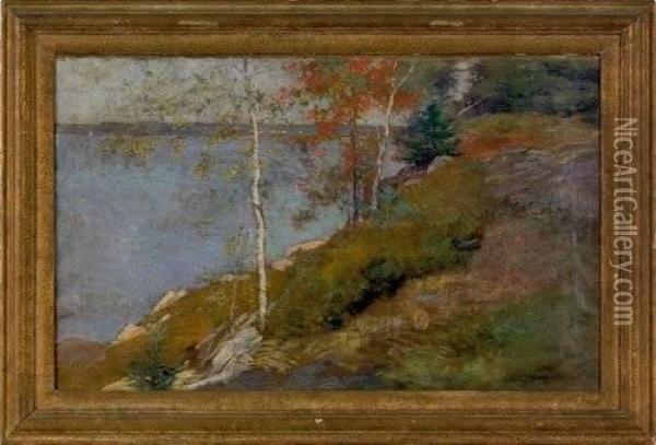 New England Landscape, Signed 
Lower Right ''w.l. Metcalf '04'', 22'' X 36''. Provenance: Ferargil 
Galleries Oil Painting - Willard Leroy Metcalf