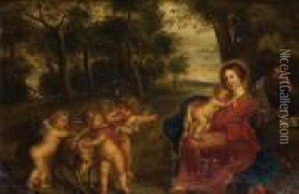La Sainte Famille Aux Angelots Oil Painting - Pieter Van Avont