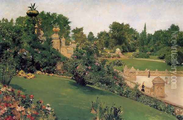 Terrace at the Mall, Cantral Park Oil Painting - William Merritt Chase