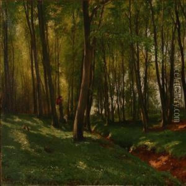 Mother And Daughter Walking In The Forest Oil Painting - Edvard Frederik Petersen