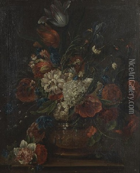 Bouquet De Fleurs Dans Une Jardiniere (pair) Oil Painting - Joseph Anton Koch
