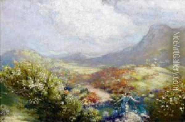 Girl In A Fairy Glen, Donegal Oil Painting - George William, A.E. Russell