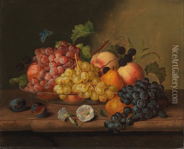 Stillleben Mit Melone Und Trauben Oil Painting - Georg Seitz