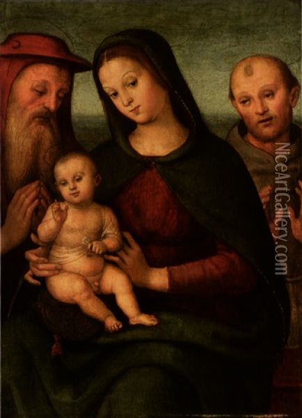 La Vierge A L'enfant Entre Saint Jerome Et Saint Francois Oil Painting - Pietro Perugino