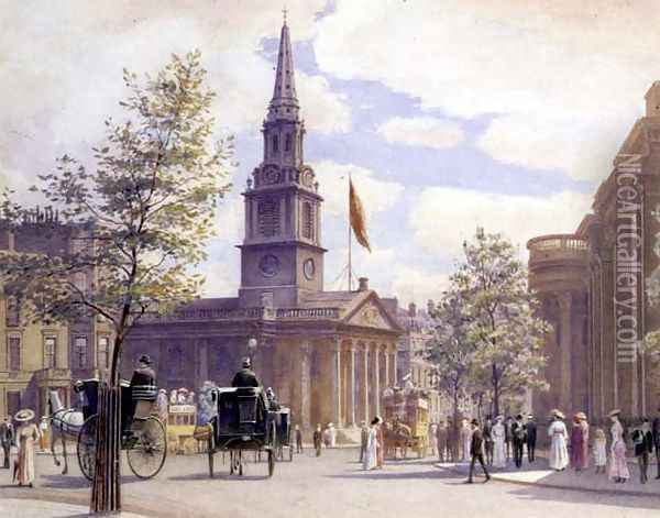 St. Martins in the Fields, London, 1902 Oil Painting - W.H. Simpson