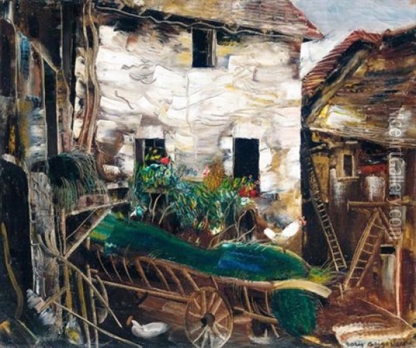 Courtyard Oil Painting - Boris Dmitrievich Grigoriev