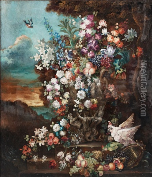 Blomsterstilleben Oil Painting - Jean-Baptiste Monnoyer