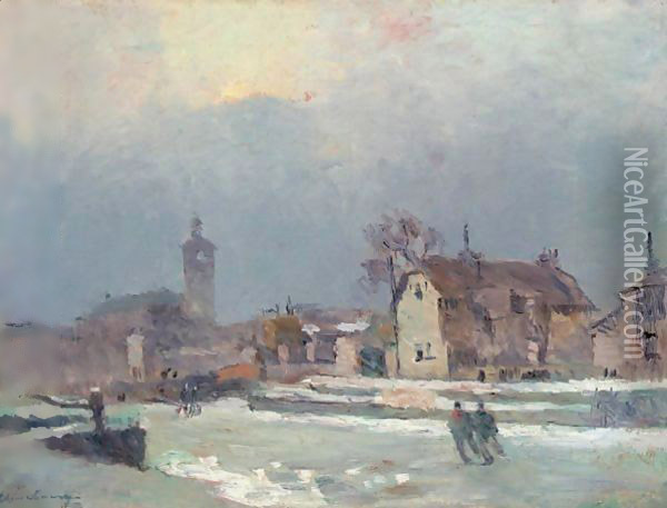 Les Patineurs Sur Le Canal De La Villette Oil Painting - Albert Lebourg