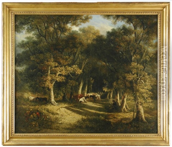 Cattle In A Woodland Glade Oil Painting - James Stark