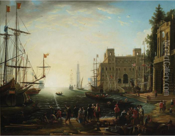 Port With Villa Medici Oil Painting - Claude Lorrain (Gellee)