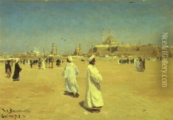 Kaftanklaedte Figurer Pa Torveplads I Cairo Oil Painting - Hans Andersen Brendekilde