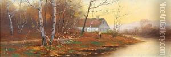 Bauerliche Herbstlandschaft An Der Oker Oil Painting - F.A. Elmar Von Eschwege