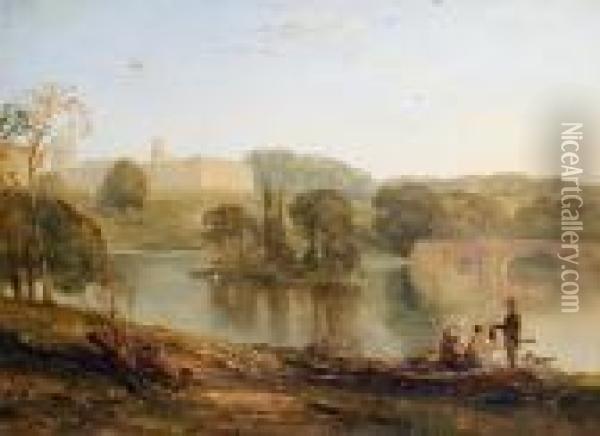 Blenheim Palace From The Lake Oil Painting - Thomas Creswick