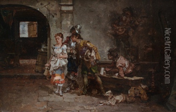 Figure In Locanda Oil Painting - Antonio Pascutti