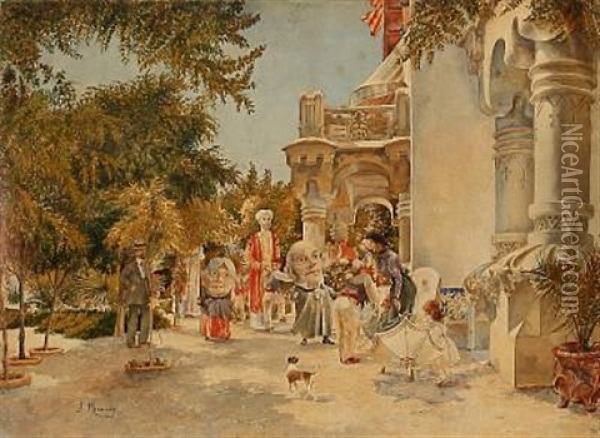 National Festival With Carnival Near A House Oil Painting - Francisco Miralles y Galup