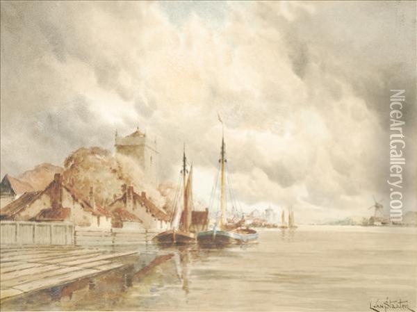 Dutch Canal Views Oil Painting - Hermanus Jr. Koekkoek